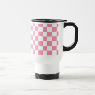 Pink And White Check Squares Travel Mug