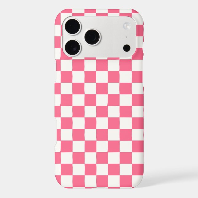 Pink and White Checkered Pattern iPhone Case (Back)