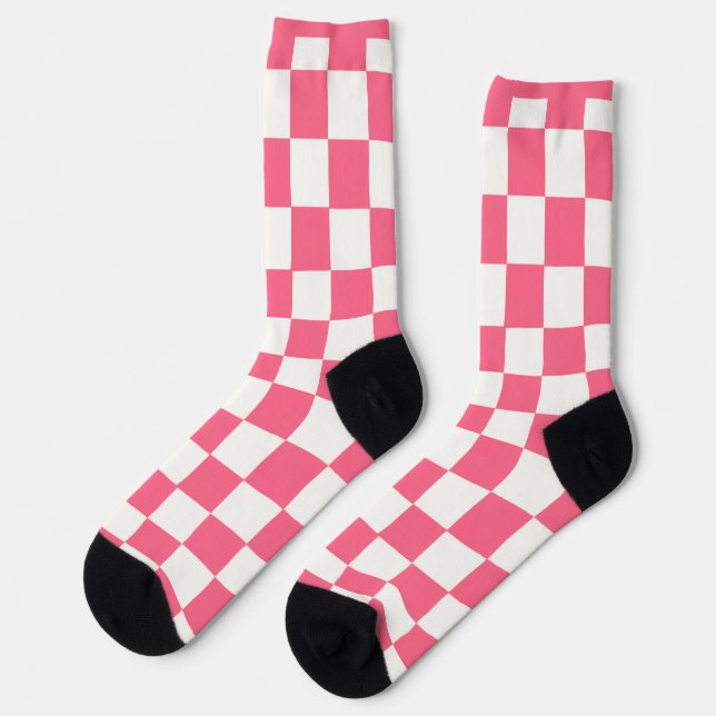 Pink and White Checkered Pattern  Socks (Left)