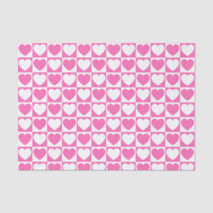 Pink and White Checkered Pattern With Hearts Tissue Paper