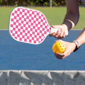 Pink and White Checkered Print Pickleball Paddle