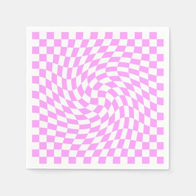 Pink and White Checks Chequered Chic Pattern  Napkin (Front)