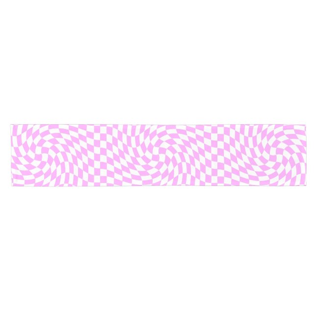 Pink and White Checks Chequered Chic Pattern  Short Table Runner (Horizontal)