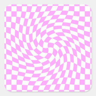 Pink and White Checks Chequered Chic Pattern  Square Sticker