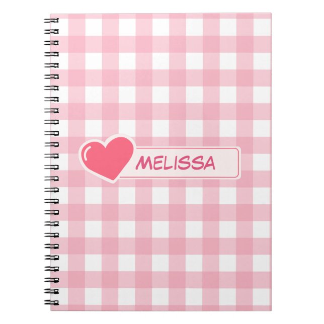 Pink and White Chequerboard Pattern Notebook (Front)