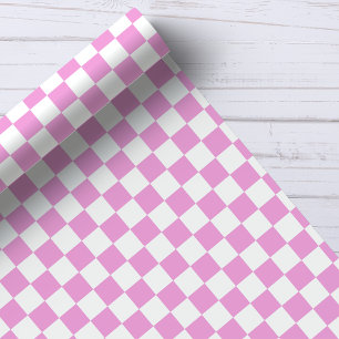 Pink and White Chequerboard Pattern Wrapping Paper