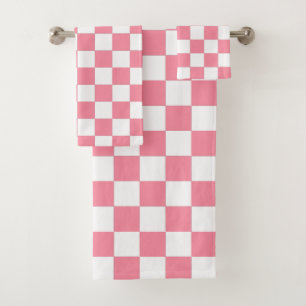 Pink and White chequered Bath Towel Set