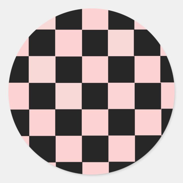 Pink and White Chequered Classic Round Sticker (Front)