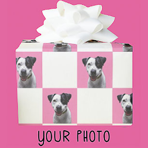 Pink and White Chequered Custom Photo Wrapping Paper