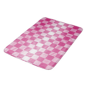 Pink and White Chequered Geometric Bath Mat