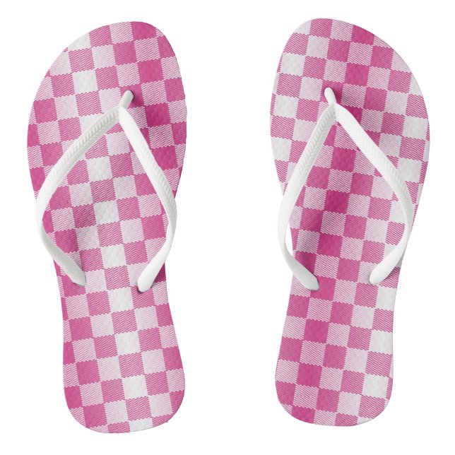 Pink and White Chequered Geometric Flip Flops (Footbed)
