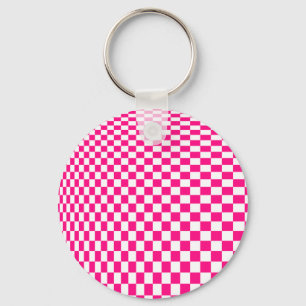 Pink and White Chequered Optical Illusion Key Ring