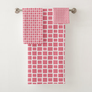 Pink and White Chequered Pattern Bath Towel Set