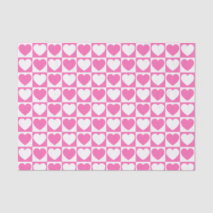 Pink and White Chequered Pattern With Hearts Tissue Paper