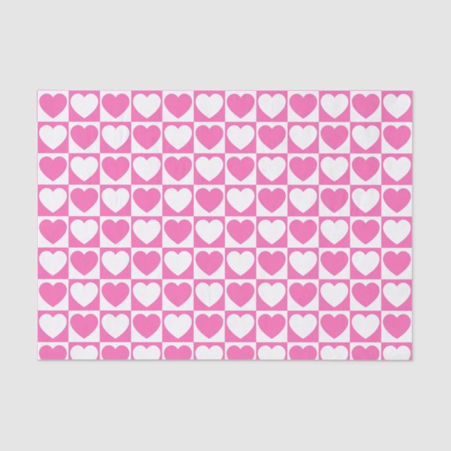 Pink and White Chequered Pattern With Hearts Tissue Paper (Front)