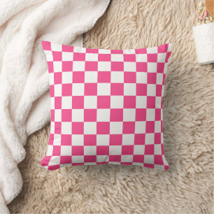 Pink and White Chequered Print Cushion
