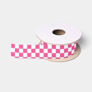 Pink and White Chequered Print Satin Ribbon