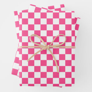 Pink and White Chequered Print Wrapping Paper Sheet