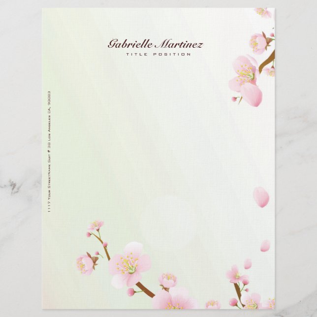 Pink And White Cherry Blossom Design Personalised Letterhead (Front)