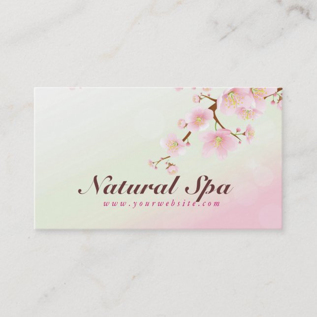 Pink And White Cherry Blossom Natural Spa Business Card (Front)