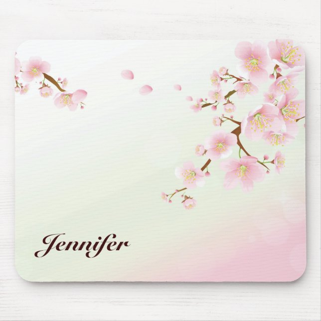 Pink And White Cherry Blossom Nature Monogram Mouse Mat (Front)