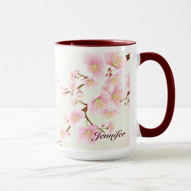 Pink And White Cherry Blossom Nature Monogram Mug (Right)