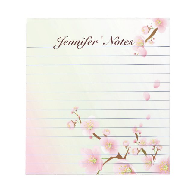 Pink And White Cherry Blossom Nature Monogram Notepad (Front)