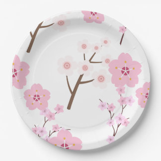 pink and white cherry blossoms paper plate