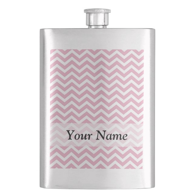 Pink and white chevron hip flask (Front)