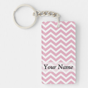 Pink and white chevron key ring