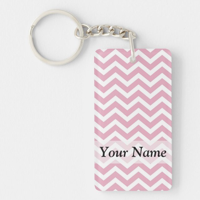 Pink and white chevron key ring (Front)