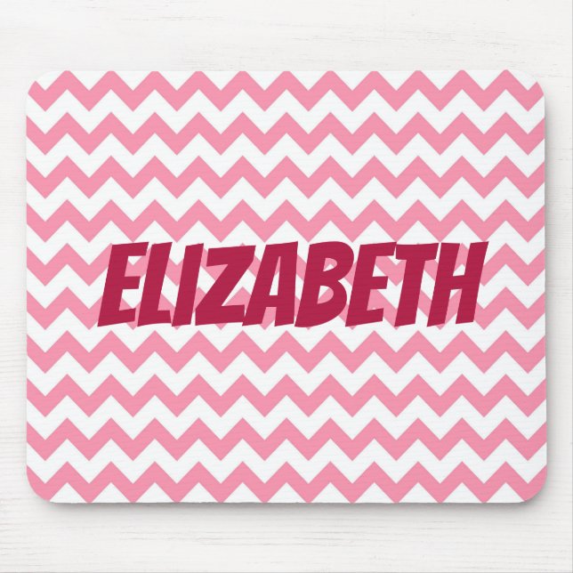 Pink and White Chevron Mouse Mat (Front)