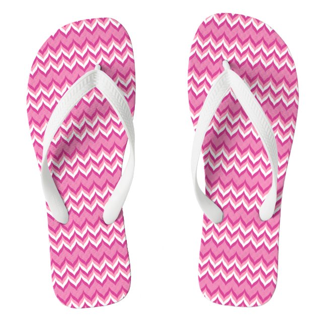 Pink And White Chevron Pattern 2 Flip Flops (Footbed)