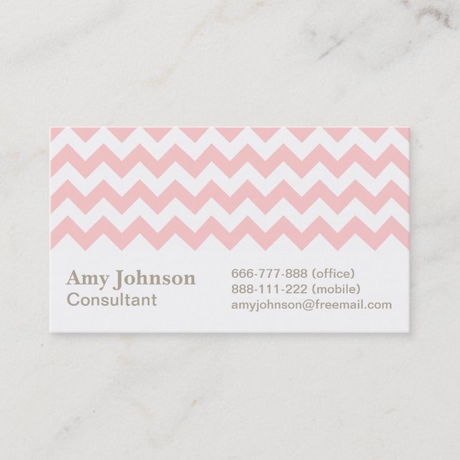 Pink and White Chevron Pattern Business Card (Front)