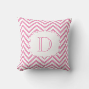 Pink and White Chevron Pattern Monogram Cushion