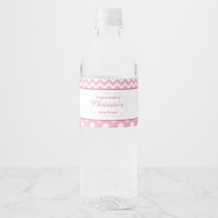 Pink and White Chevron & Polka Dot Baby Water Bottle Label