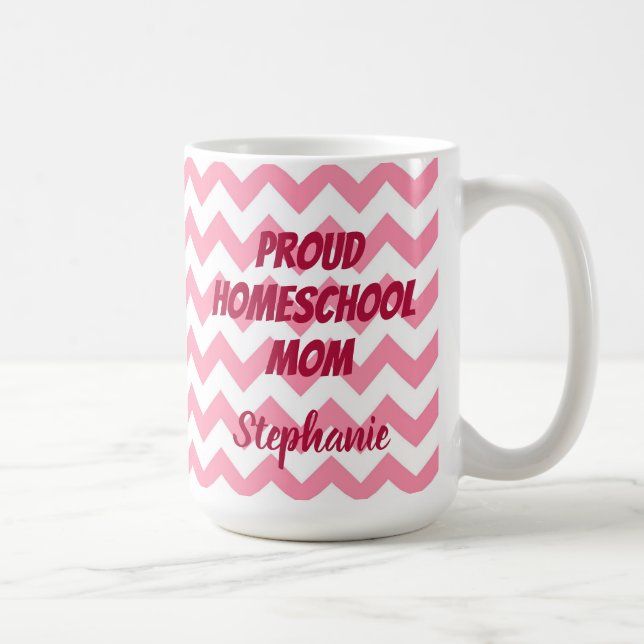 Pink and White Chevron Proud Homeschool Mum Coffee Mug (Right)