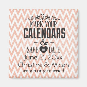 Pink and White Chevron Save the Date Magnet