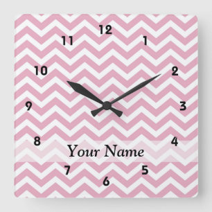 Pink and white chevron square wall clock