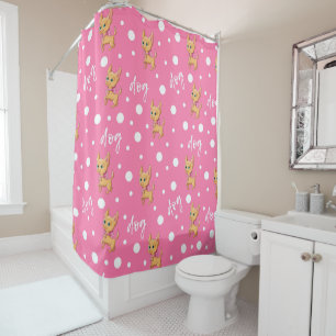 Pink and White Chihuahua Shower Curtain