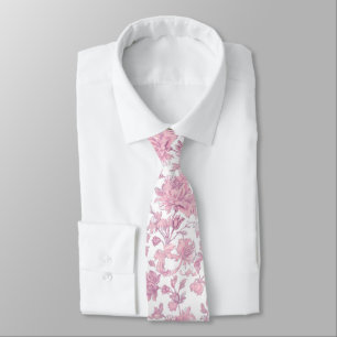 Pink and White Chinoiserie Floral  Tie