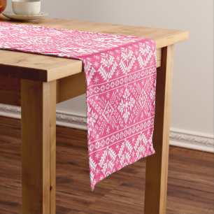 Pink and White Christmas Fair Isle Pattern Short Table Runner
