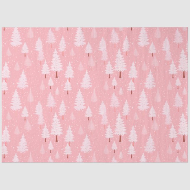 Pink and White Christmas Trees Christmas Tissue Paper (Front)