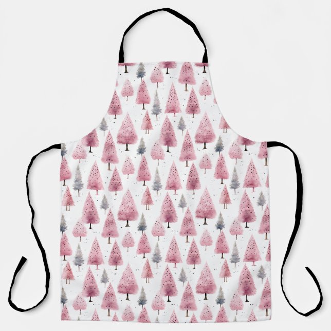 Pink and White Christmas Trees Cook's Apron (Front)