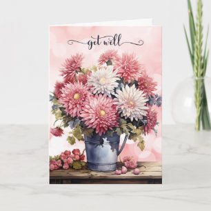 Pink and White Chrysanthemum Bouquet Get Well Card