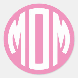 Pink and White Circle Monogram MOM Classic Round Sticker