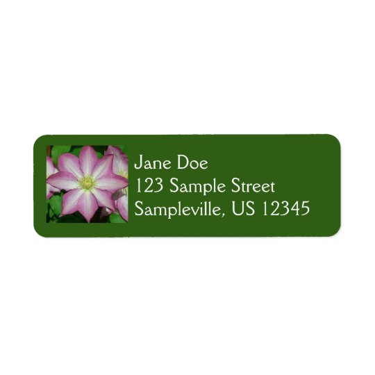 Pink and White Clematis Spring Flower Return Address Label
