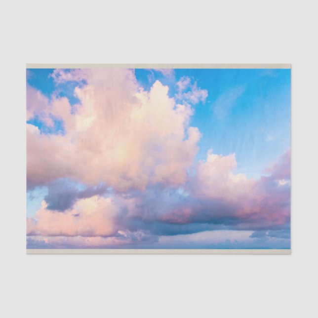 Pink and White Clouds Blue Sky Decoupage Tissue Paper (Front)