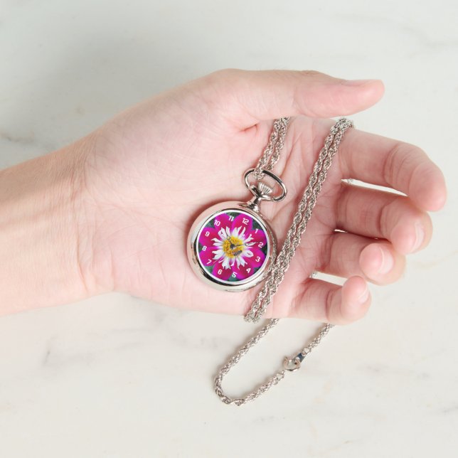 Pink and White Collarette Dahlia Floral Watch (Hand)