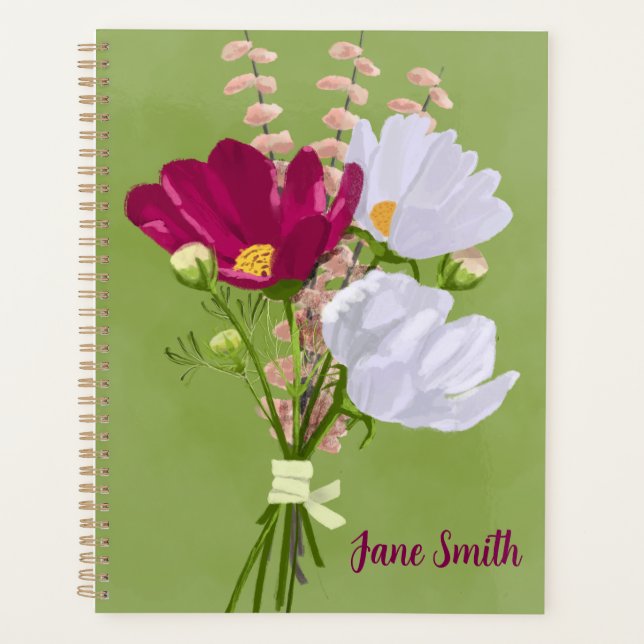 Pink and White Cosmos Bouquet Planner (Front)